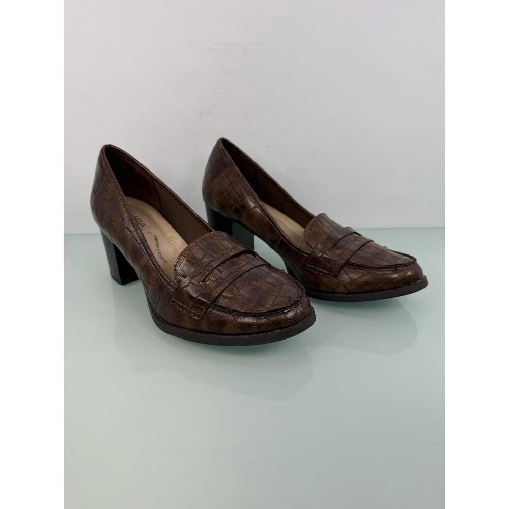 Mia Amore Size 7  Ilsa Croco Embossed Loafer Style Pumps 2.5" Block Heels Office - Picture 2 of 9